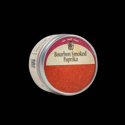 Bourbon Barrel Foods Bourbon Smoked Paprika tin at an angle.